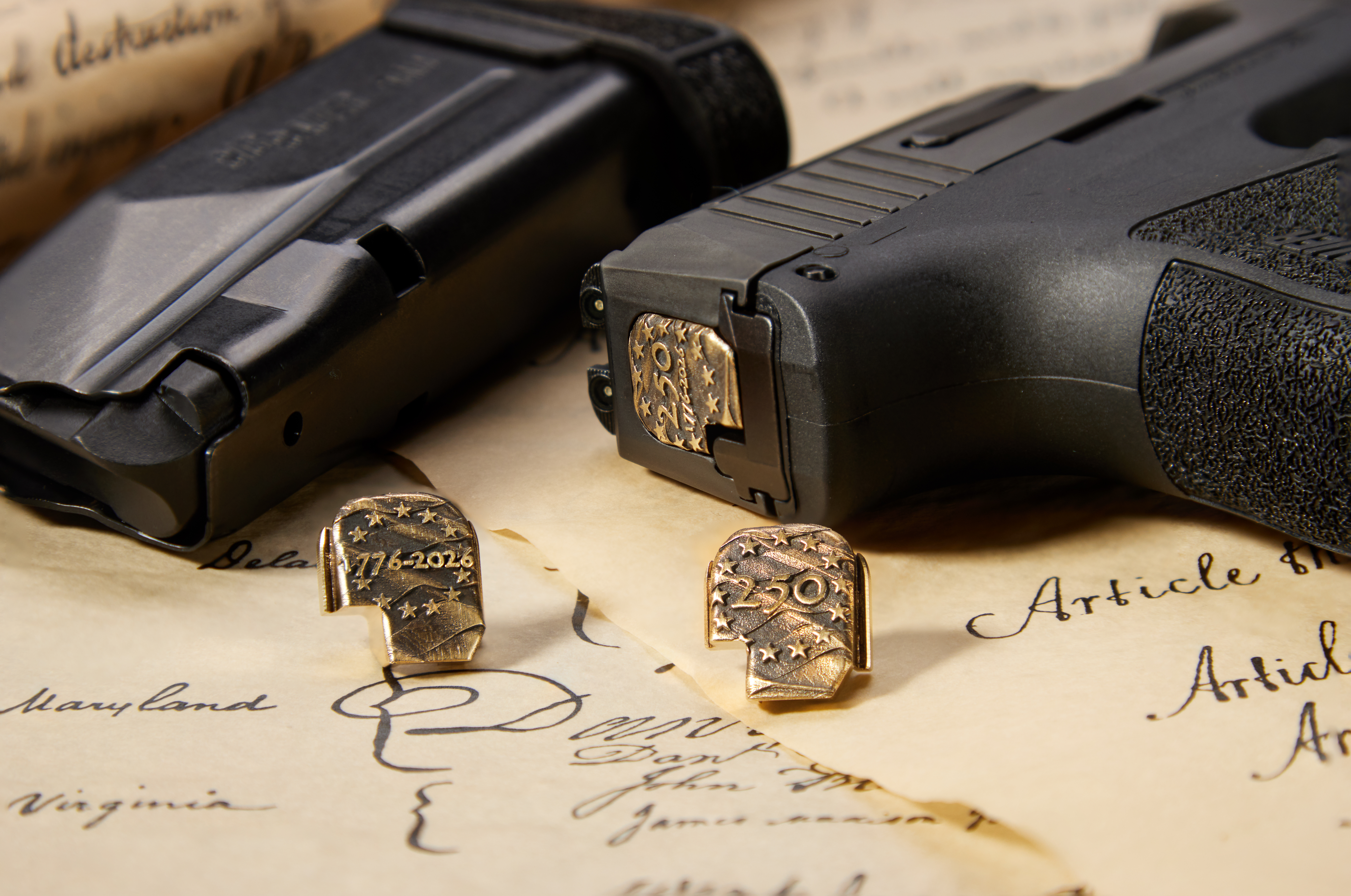 Brass Slide Back Plate for Sig P365 Models, 3D Engraved 1776
